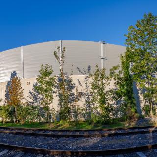 Das Saubermacher Green Village: Panorama-Aufnahme bei Sonnenaufgang, Lärmschutzwand in Graz, Puchstraße, Foto: Erwin Scheriau, Fotorechte: Saubermacher Saubermacher weiht Lärmschutzwand in Graz, Puchstraße ein